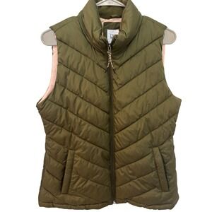GAP Womens Vest Puffer Quilted Army‎ Jacket Green Full Zip Collared Casual M